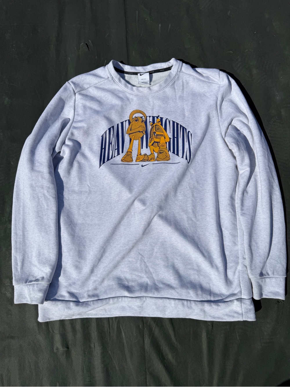 Nike Men’s Light Gray Crewneck Sweatshirt with Yellow & Navy Graphic